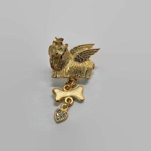 Kirks Folly Lhasa Apso Angel Rhinestone Gold Tone Tac Style Pin Missing Backing